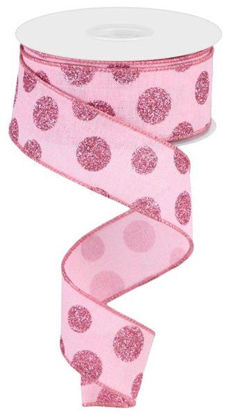 1.5" x 10yd Glitter Polka Dot Ribbon: Lt Pink/Pink - RGC187015 - The Wreath Shop