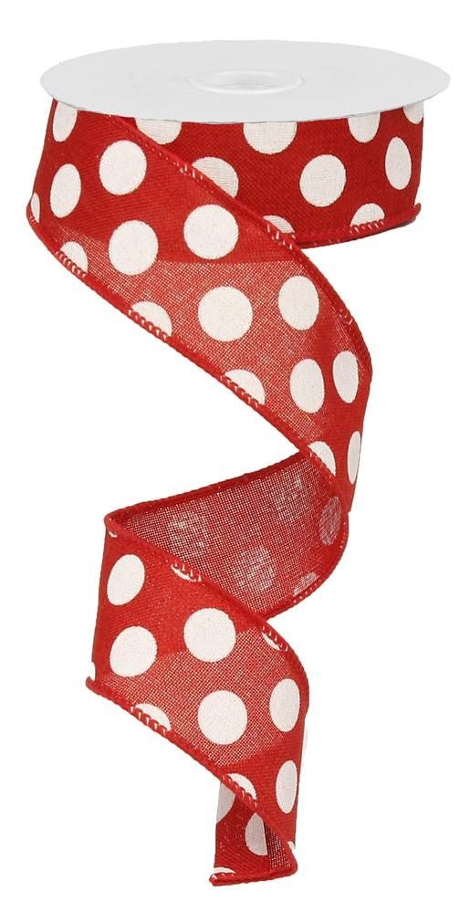 1.5" x 50yd Linen Polka Dot Ribbon: Red/Wht - RX9545W7 - The Wreath Shop