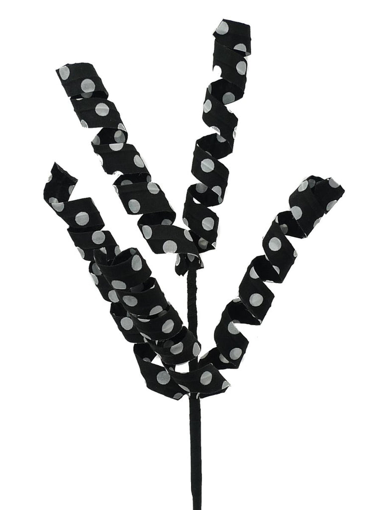 16" Black/White Polka Dot Curly Pick - 62594BKWT - The Wreath Shop