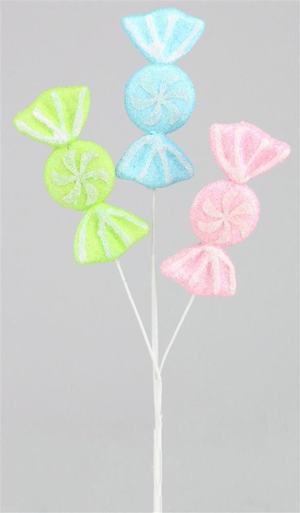 16" Glitter Pastel Candy Pick (3) - XP1013E9 - The Wreath Shop
