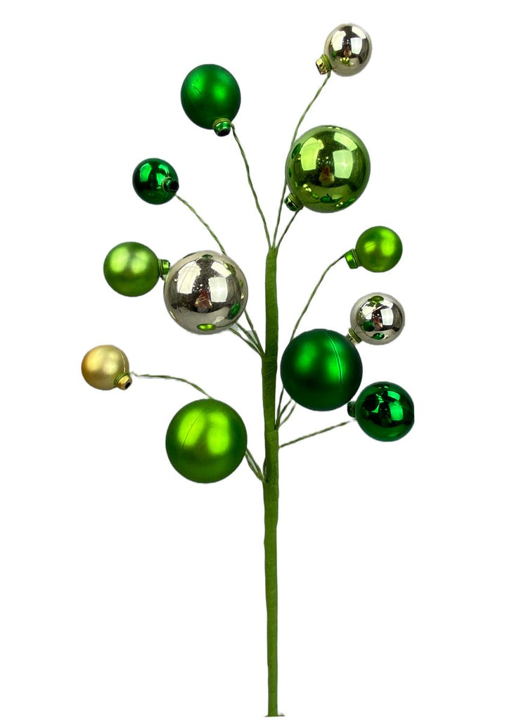 16" Green/Gold Ball Ornament Spray - 85691GNCH - The Wreath Shop