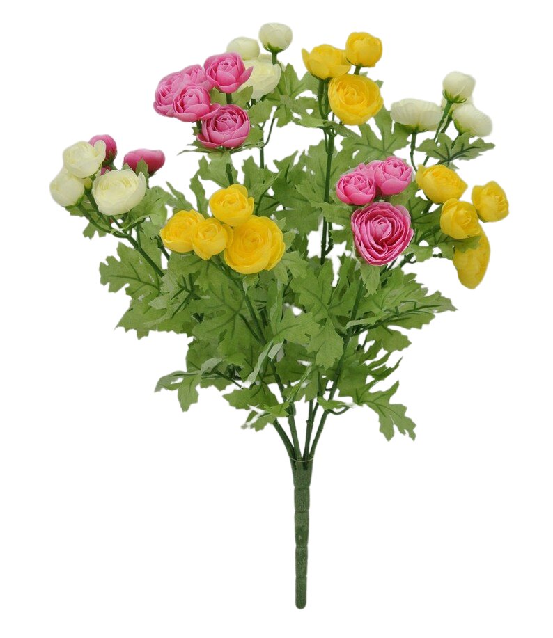 16" Mini Ranunculus Bush: Cream/Yellow/Fuchsia - 84055-CRYELFU - The Wreath Shop