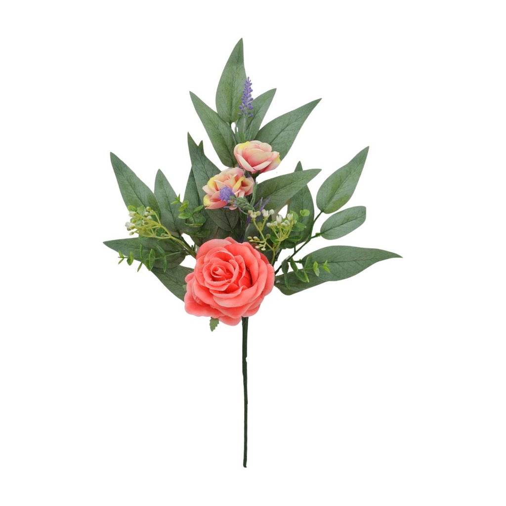 17" Coral Rose Eucalyptus Pick - 84166 - The Wreath Shop