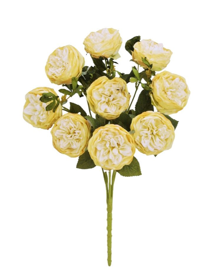 17" Dried Cabbage Rose Spray: Yellow (9) - 82492-YEL - The Wreath Shop