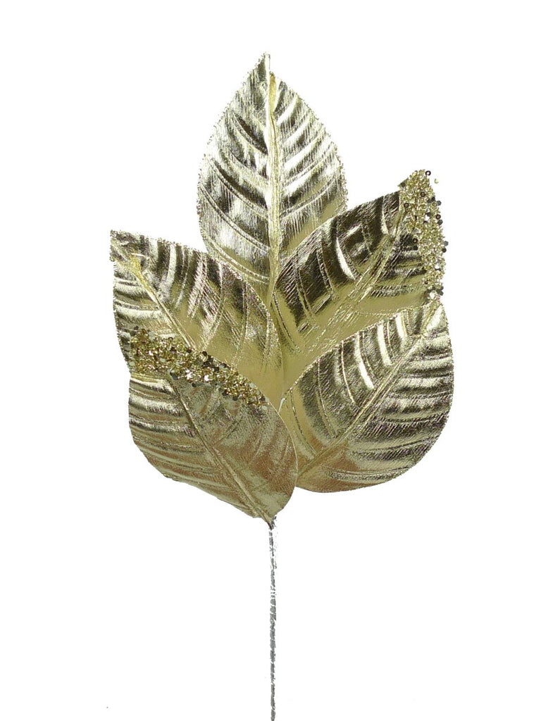 17" Metallic Magnolia Leaf Spray: Gold - 84592GD - The Wreath Shop