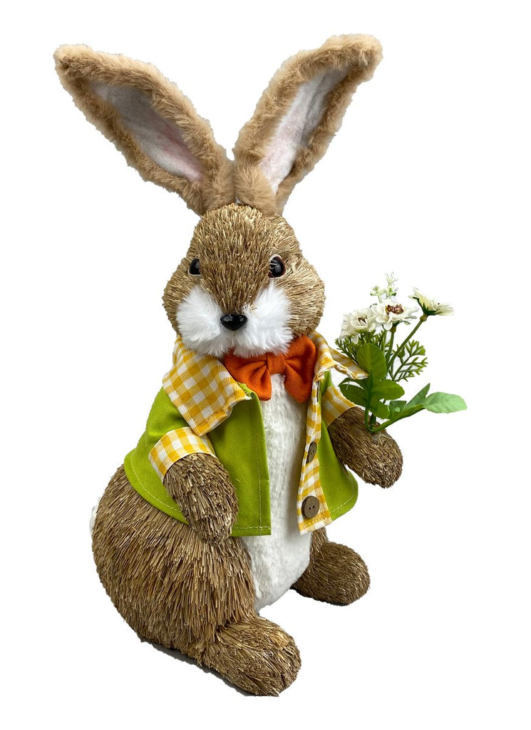 17" Sisal Bunny with Flowers - 63363BOY - The Wreath Shop