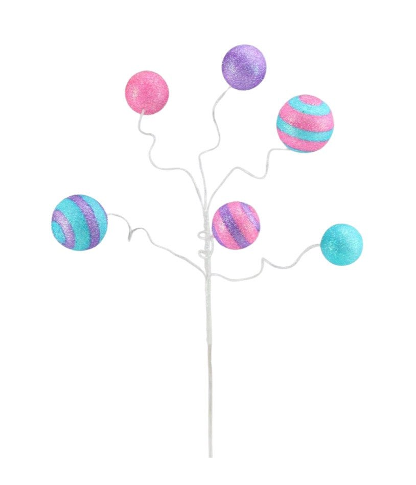 17" Stripe/Solid Glitter Ball Pick: Pink/Blue/Lav - HE4156A8 - The Wreath Shop