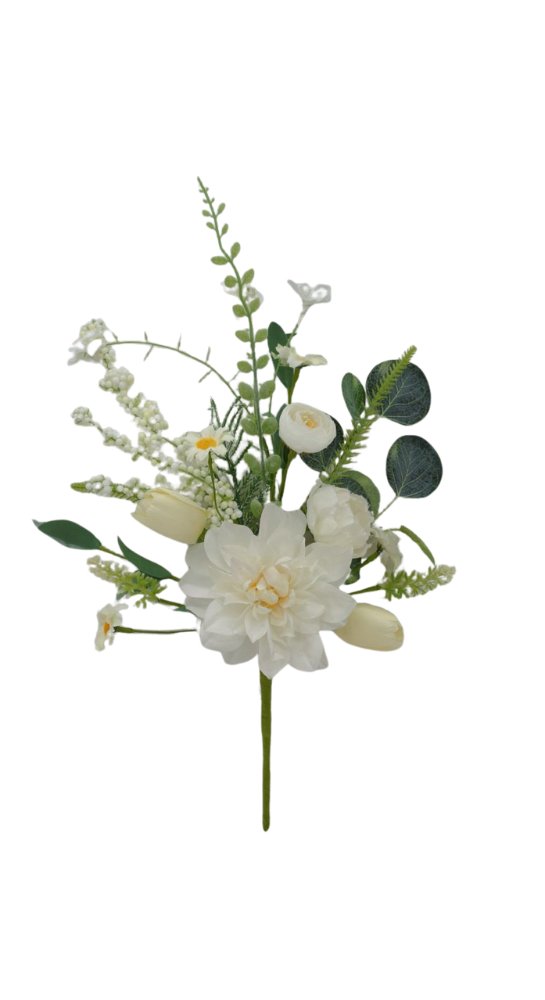 18" Peony/Dahlia/Tulip Pick: White - 64115 - The Wreath Shop