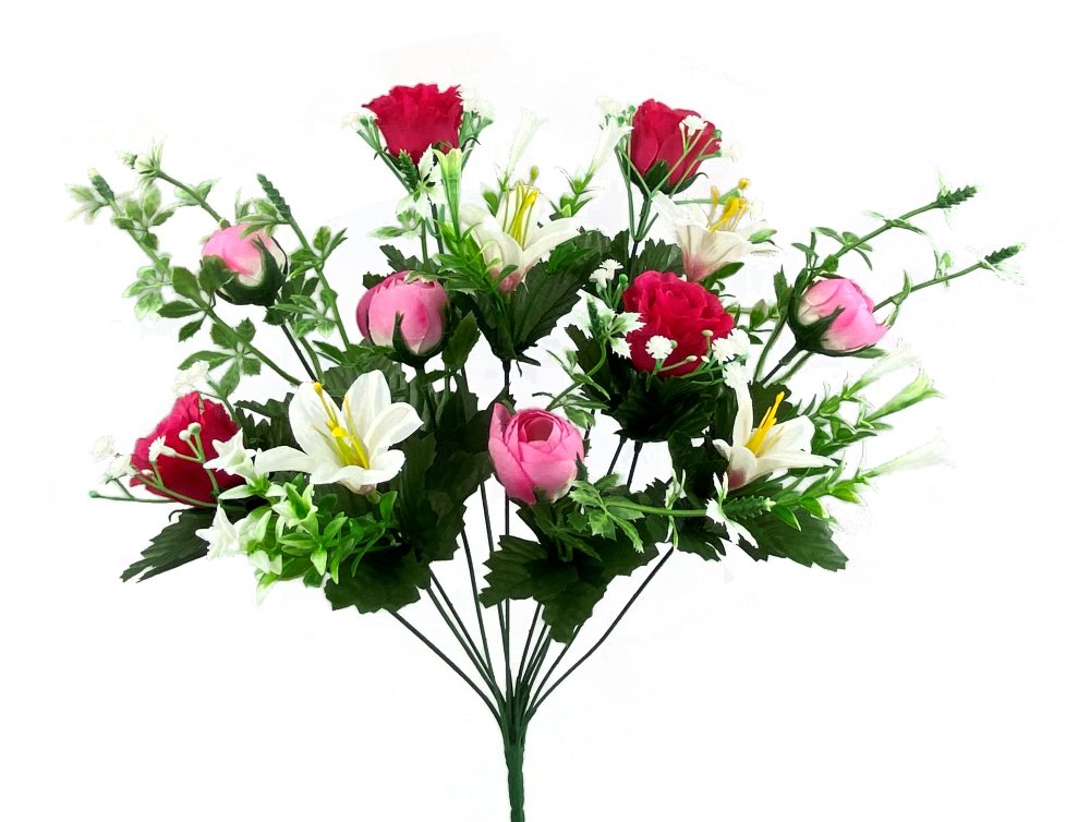 18" Rose/Ranunculus/Lily Bush - 63324PKBT - The Wreath Shop