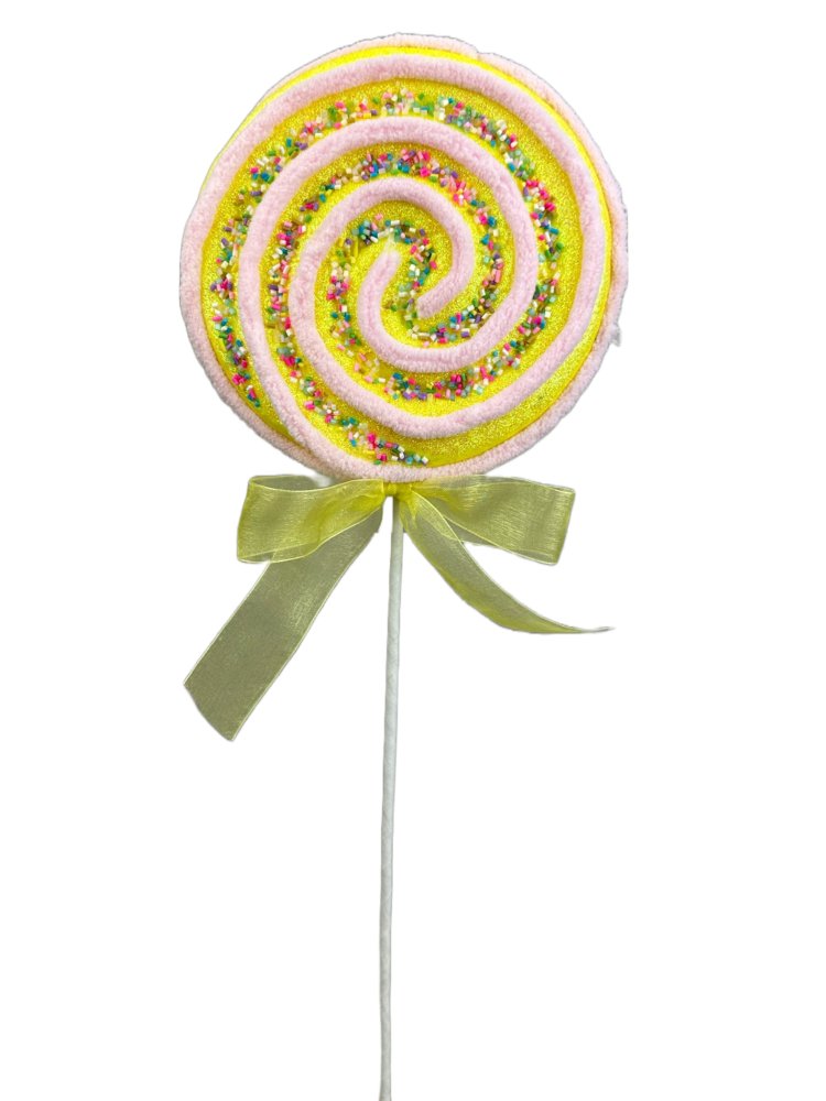 18" Sprinkle Swirl Lollipop Pick: Yellow - 63400YWPK - The Wreath Shop