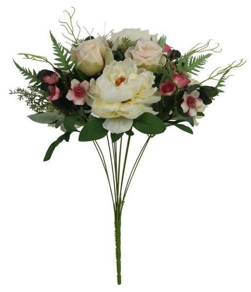 19" Peony/Rose/Spiraea Bush: White/Pink - FB189627 - The Wreath Shop