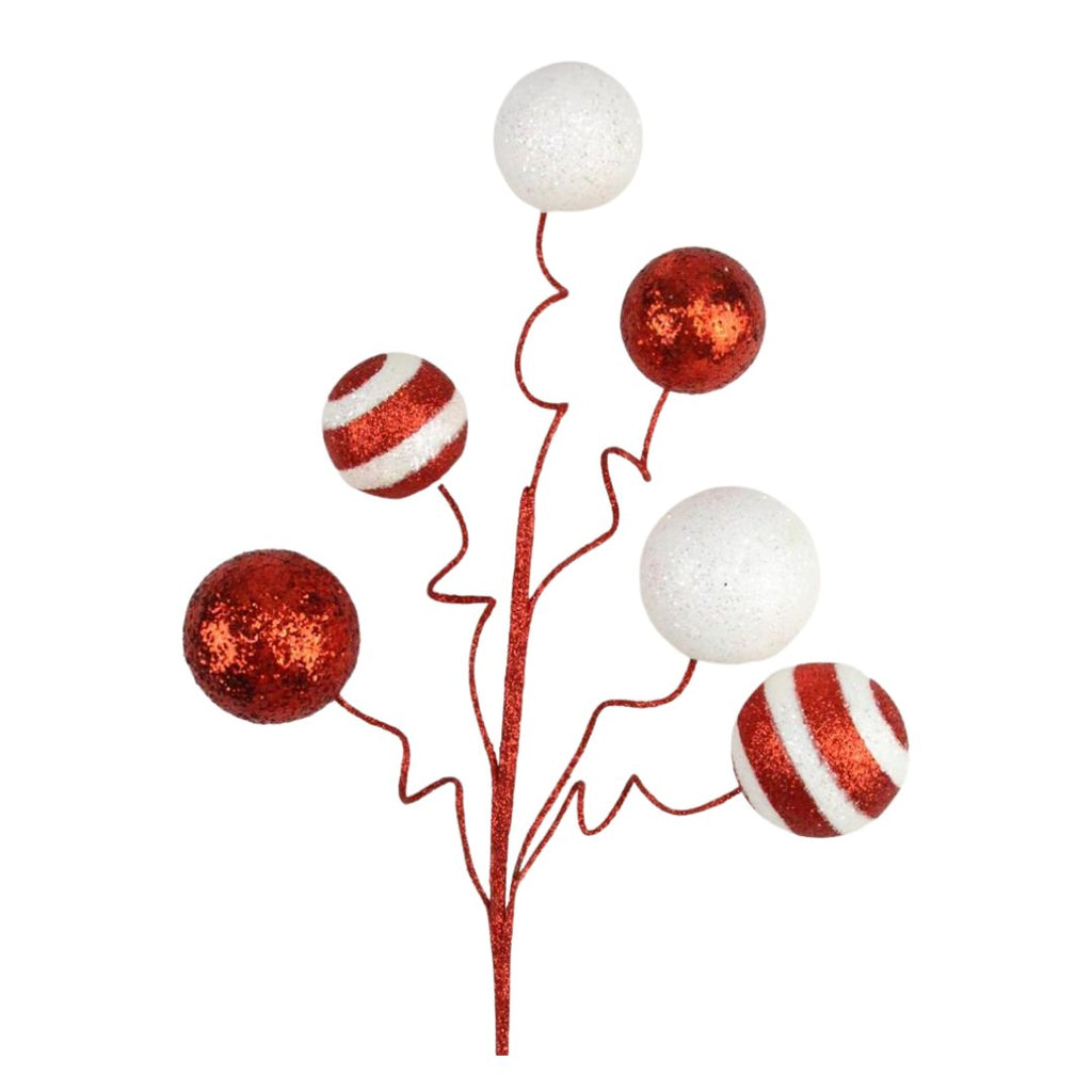 19" Stripe/Solid Ball Spray: Red/Wht - XS104591 - The Wreath Shop
