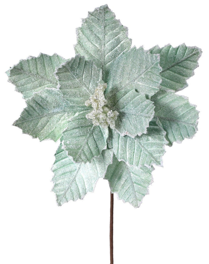 20" Mint Green Sugared Poinsettia Stem - MTX62033MIGR - The Wreath Shop