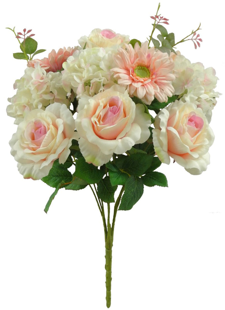 20" Pink Rose Gerber Hydrangea Mix Bush - 60126-PK - The Wreath Shop