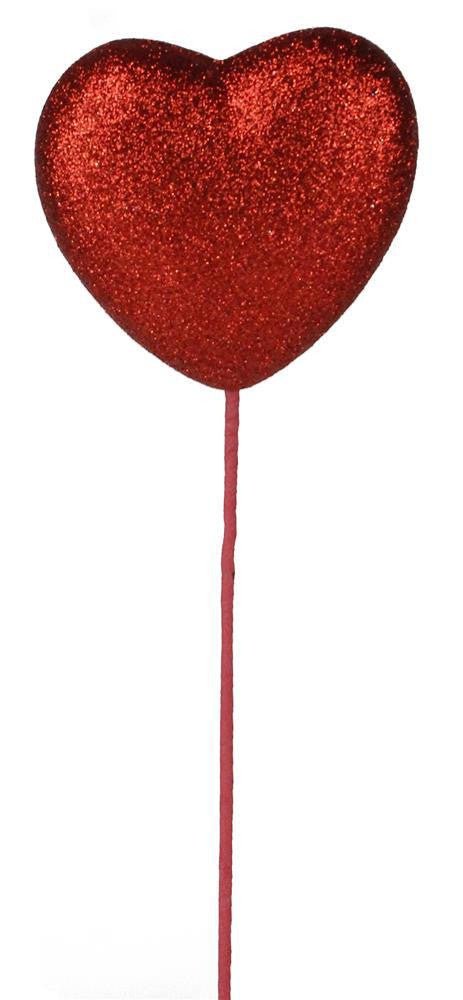 20" Red Glitter Heart Pick - HV133024 - The Wreath Shop