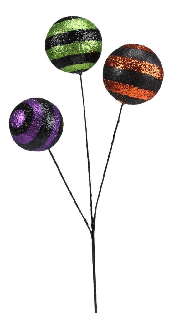 20" Stripe Ball Pick: Prpl/Lime/Copper/Blk - HH1231 - The Wreath Shop
