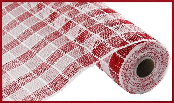 21" Deco Poly Mesh: Metallic Red/White Check - RE1067N5 - The Wreath Shop