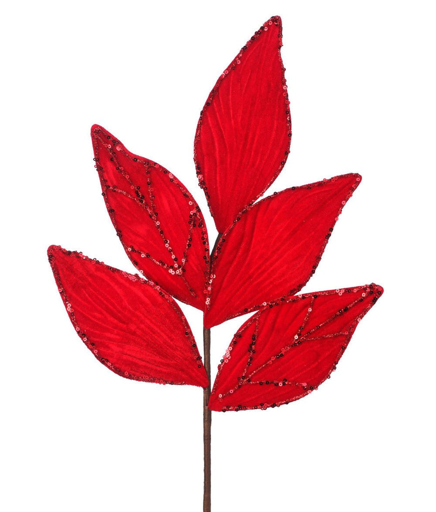 21" Glitter Leaf Spray: Red - MTX64313 - The Wreath Shop