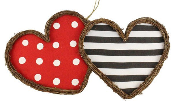 21" Grapevine Double Heart Form: Dots/Stripes - KG3023 - The Wreath Shop
