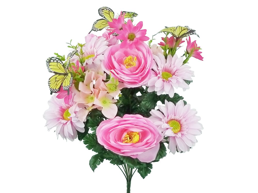 21" Pink Gerber Daisy Hydrangea Mix Bush - 62686PK - The Wreath Shop