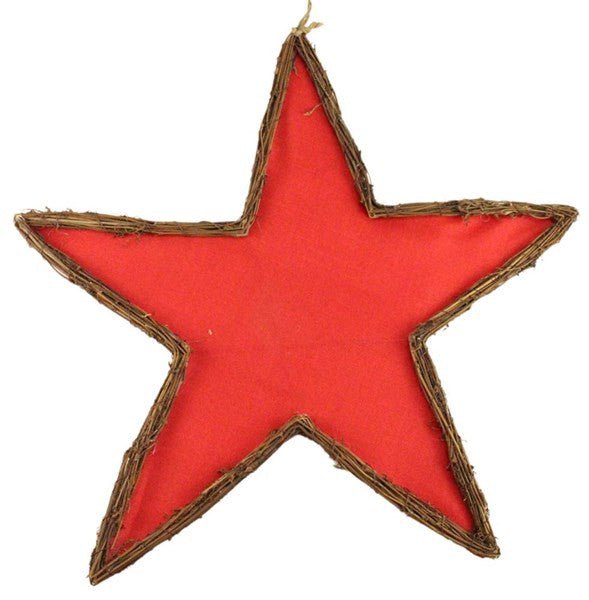 21.5" Vine/Fabric Star: Red/Natural - KG3026 - The Wreath Shop