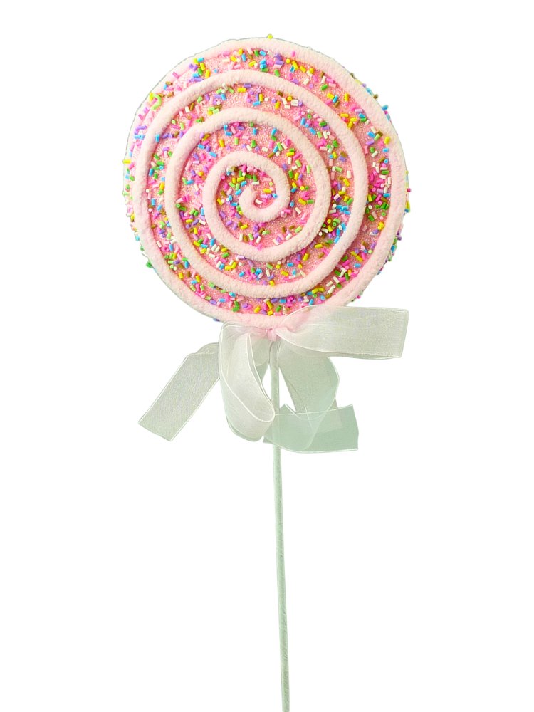 22" Chenille Sprinkle Lollipop Pick: Pink - 84665PK - The Wreath Shop