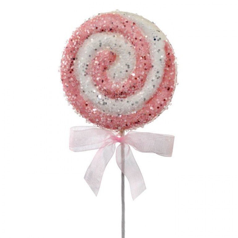 22" Iced Candy Swirl Lollipop Pick: Pink/White - MTX69000 PKWH - The Wreath Shop
