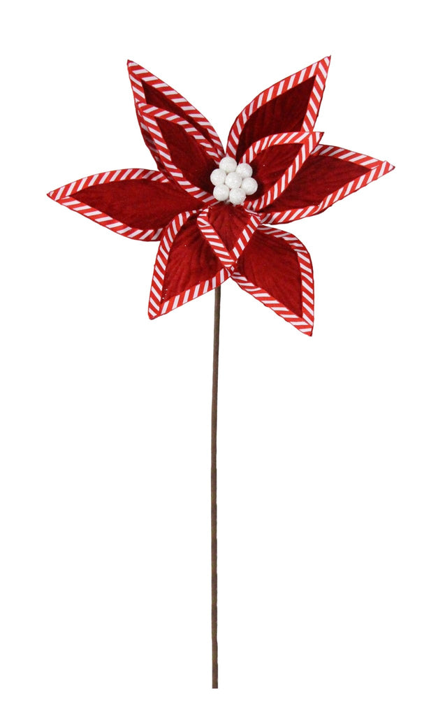 22" Red/White Peppermint Stripe Poinsettia - XS4002 - The Wreath Shop