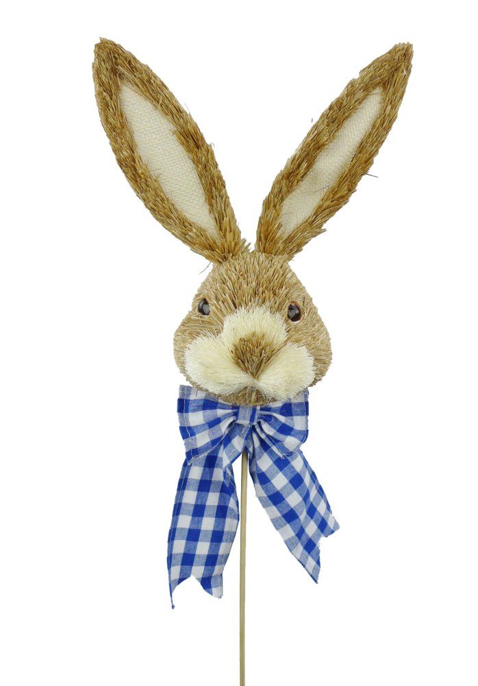 23" Bunny Head Pick w/ Blue Check Bow - 62953BL - The Wreath Shop