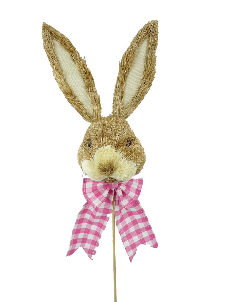 23" Bunny Head Pick w/ Pink Check Bow - 62953PK - The Wreath Shop