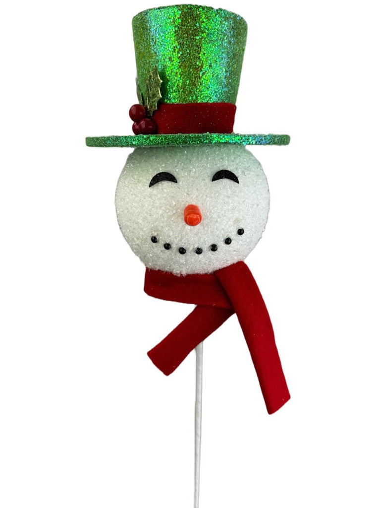 23" Snowman Head Pick: Green Hat - 85802GN - The Wreath Shop