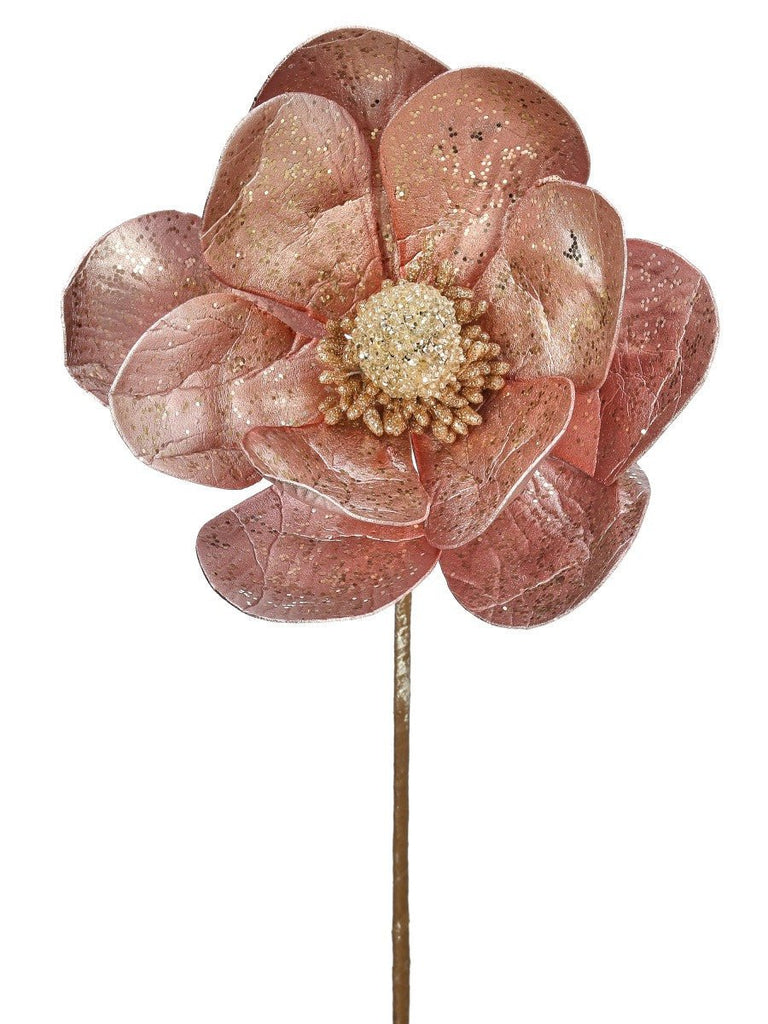 24" Blush Pink Metallic Magnolia Stem - MTX68901 - The Wreath Shop
