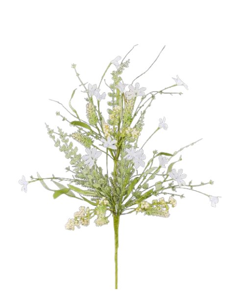 24" Fabric Flower/Eva Leaf Spray: White - FH807127 - The Wreath Shop