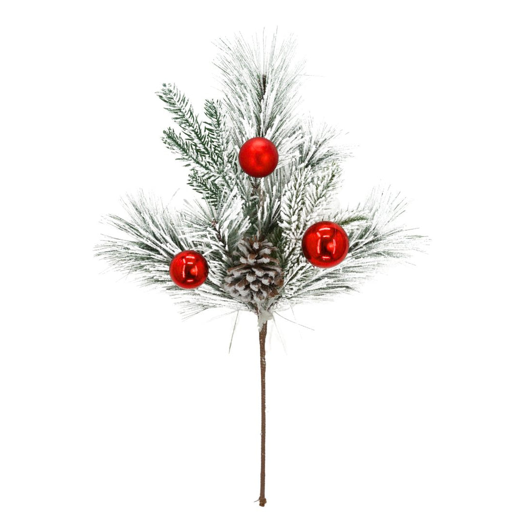 24" Flocked Pine Ornament Spray - 83876 - The Wreath Shop