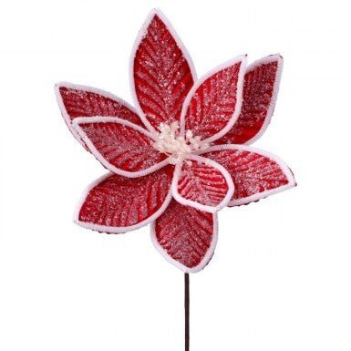 24" Frosted Candy Poinsettia Stem: Red/White - MTX64346 RDWH - The Wreath Shop