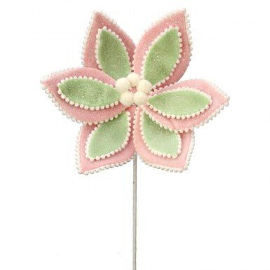 24" Frosted Layered Cake Poinsettia Stem: Pink/Green - MTX68863 - The Wreath Shop