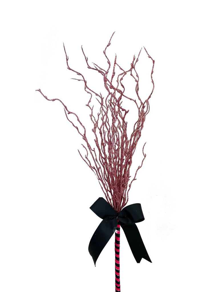 24" Glitter Twig Broom: Pink/Black - 56550BTBK - The Wreath Shop