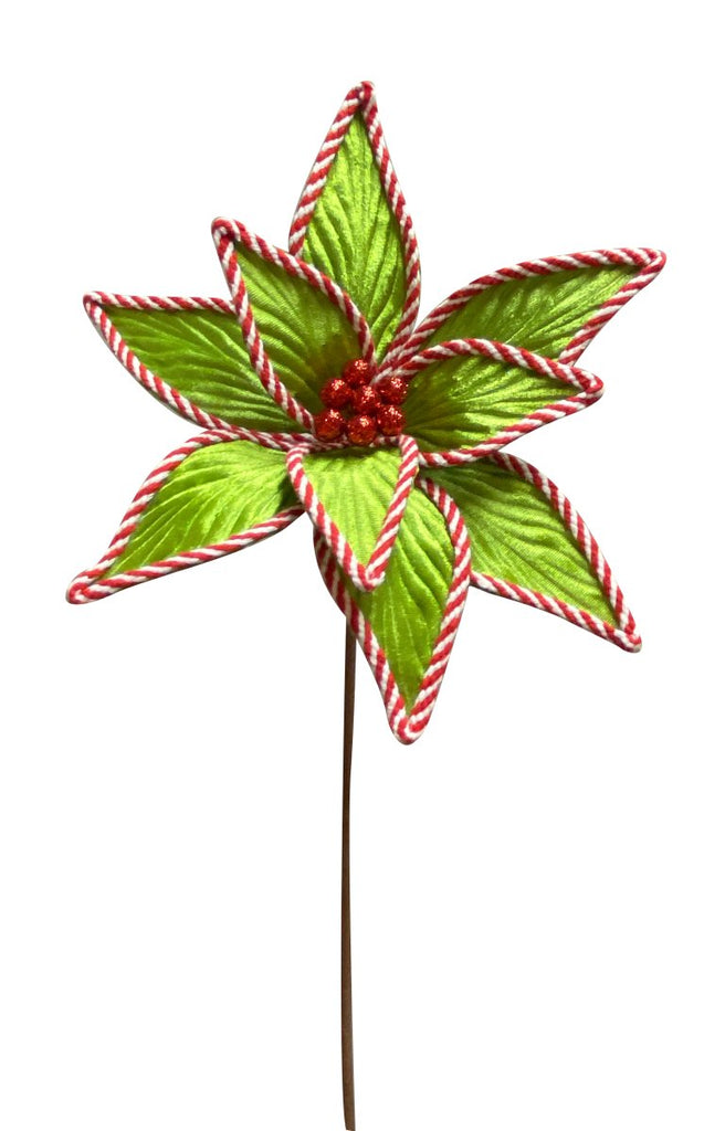 24" Peppermint Poinsettia Stem: Lime/Red/Wht - 85664GN - The Wreath Shop