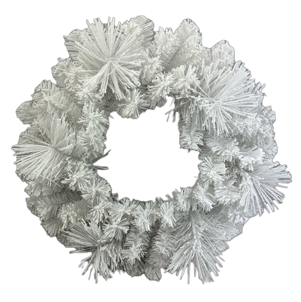 24" White Flocked Pine Wreath - 85875WR24 - The Wreath Shop