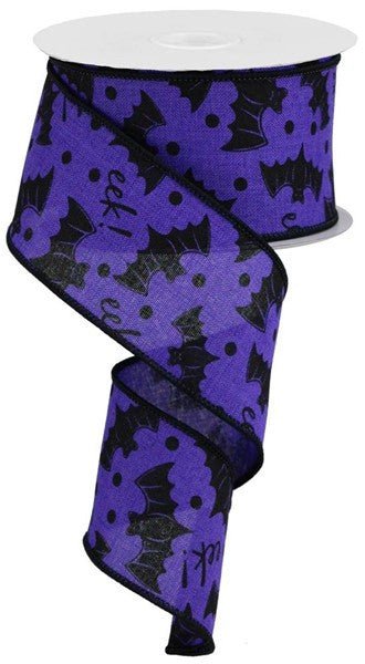 2.5" Bats on Faux Royal Burlap Ribbon: Purple - 10yds - RGA198323 - The Wreath Shop