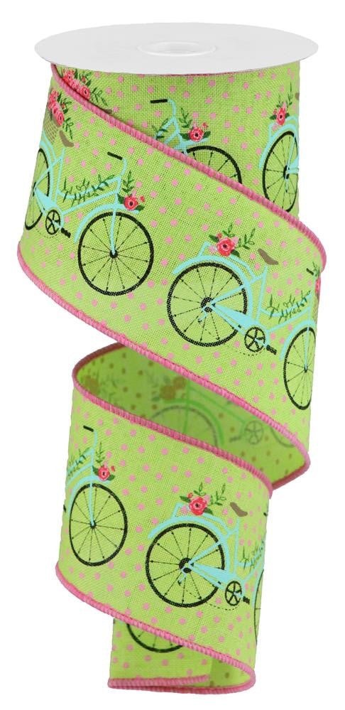 2.5" Bicycle Ribbon: Lime Green/Pink - 10yds - RGA164009 - The Wreath Shop