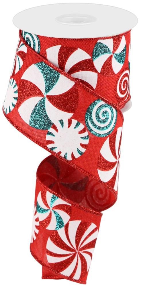2.5" Bold Peppermint Ribbon: Red/Wht/Turq - 10yds - RGC1231W7 - The Wreath Shop