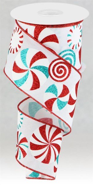 2.5" Bold Peppermint Ribbon: Wht/Red/Wht/Turq - 10yds - RGC123034 - The Wreath Shop