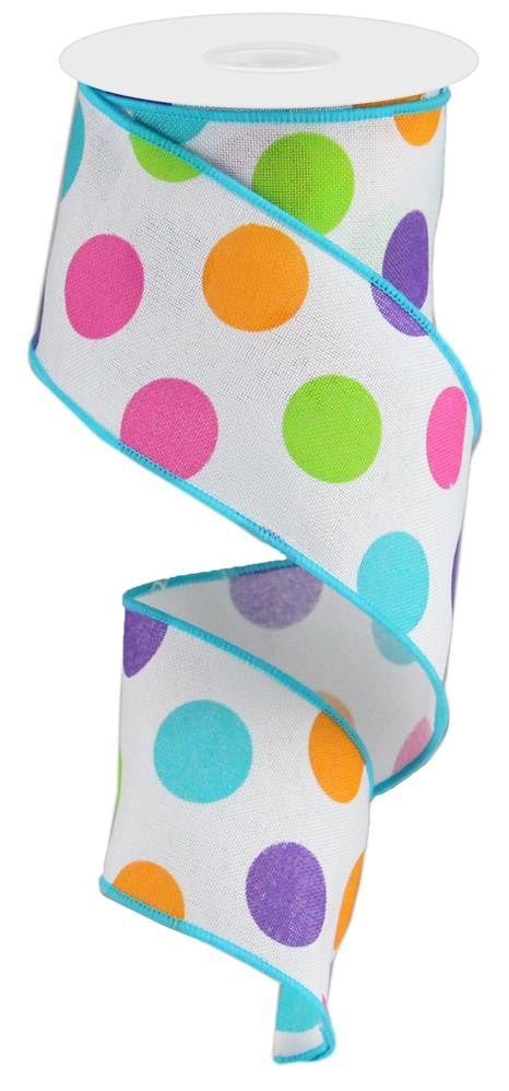 2.5" Bright Multicolor Polka Dot Linen - 10yds - RGA166327 - The Wreath Shop