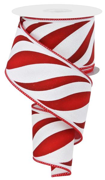 2.5" Candy Swirl Ribbon: Red/White - 10yds - RGE1048 - The Wreath Shop