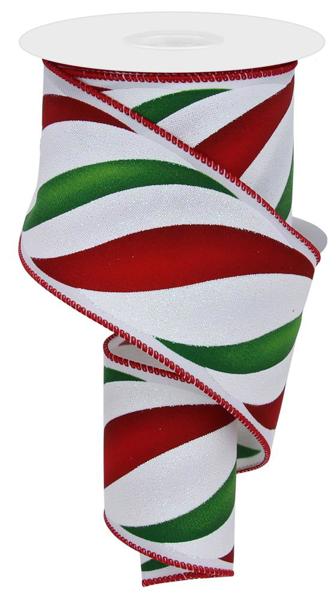 2.5" Candy Swirl Ribbon: White/Red/Green - 10yds - RGE1049E9 - The Wreath Shop