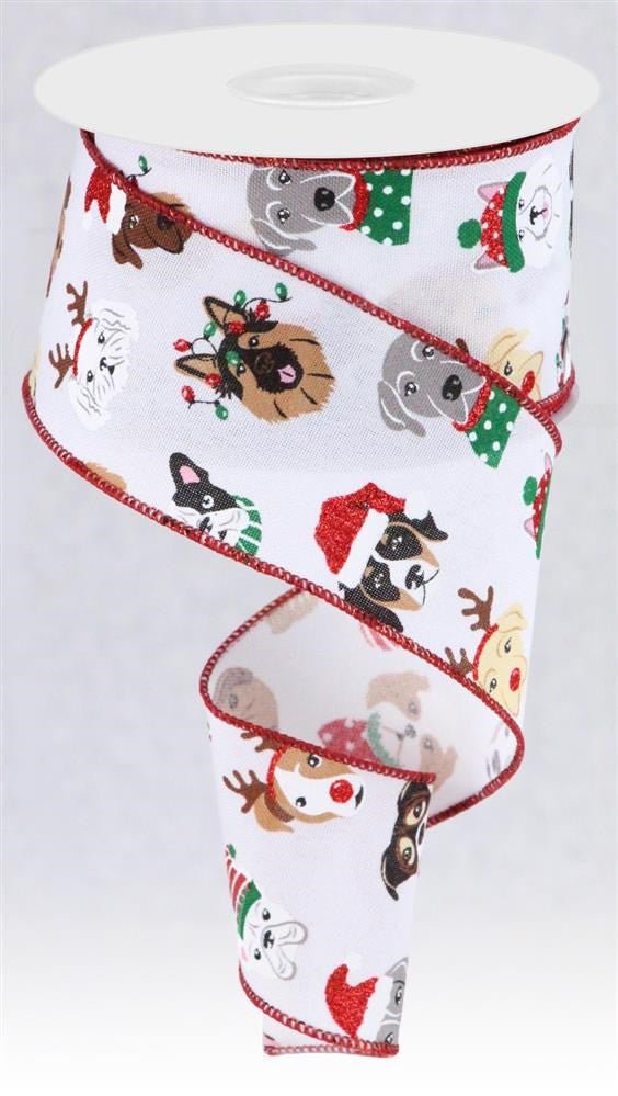 2.5" Christmas Dogs Ribbon: White - 10Yds - RGC174727 - The Wreath Shop