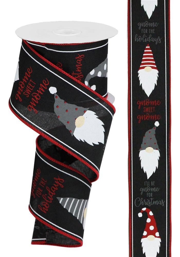 2.5" Christmas Gnome Head Ribbon: Black/Red - RGB107502 - The Wreath Shop
