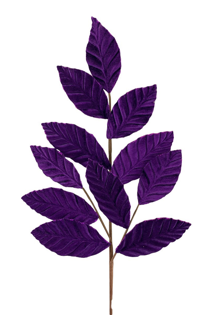 25" Dark Purple Velvet Magnolia Leaf Spray - 85361DKPU - The Wreath Shop