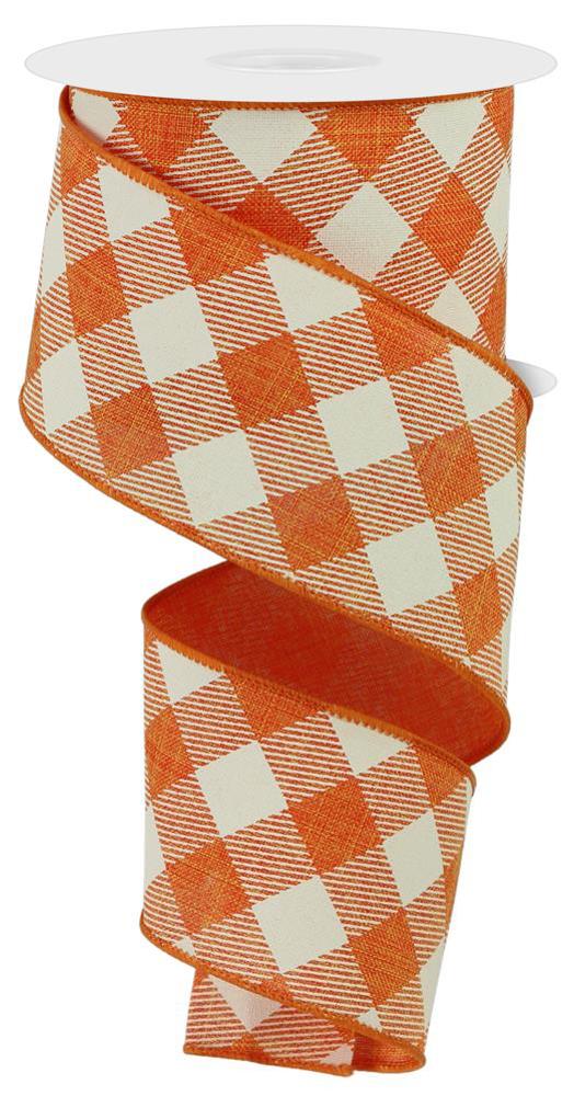 2.5" Diagonal Check Ribbon: Orange/Ivory - 10yds - RGA127420 - The Wreath Shop